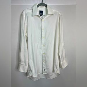 David Donahue Trim Fit Long Sleeve White Collared Shirt